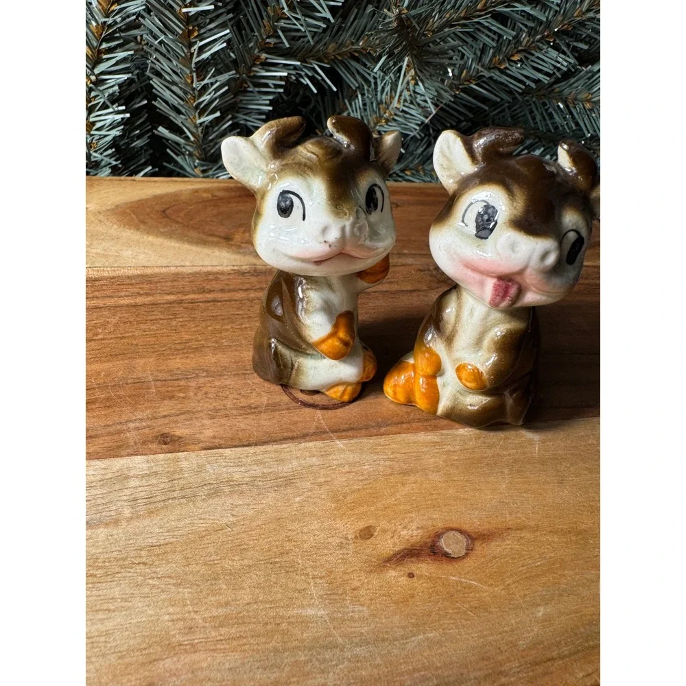 Vintage Cow Salt and Pepper Shakers Set Brown Cream Glossy Kitschy Farmhouse